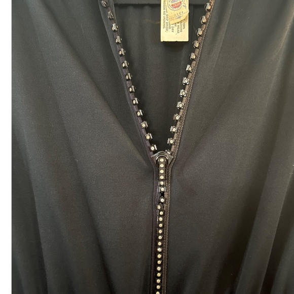 Black Rhinestone Sequined Teeth Zipper Jump Suit Double Knit Wide Leg 1970's - Picture 11 of 11